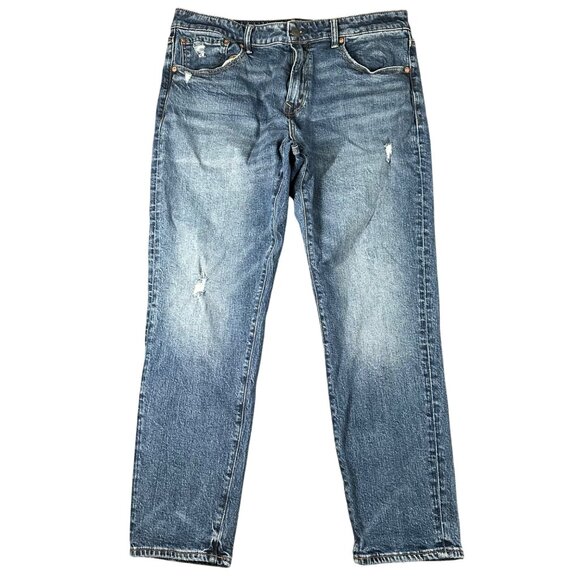 American Eagle Mens 34x30 Athletic Fit EasyFlex Denim Blue Jeans Distressed